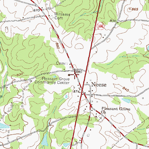 Topographic Map of Pleasant Grove Community Center, GA