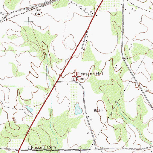 Topographic Map of Pleasant Hill Cemetery, GA