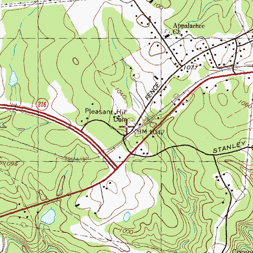 Topographic Map of Pleasant Hill Cemetery, GA