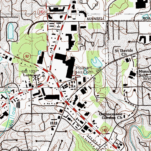 Topographic Map of Pleasant Hill Cemetery, GA