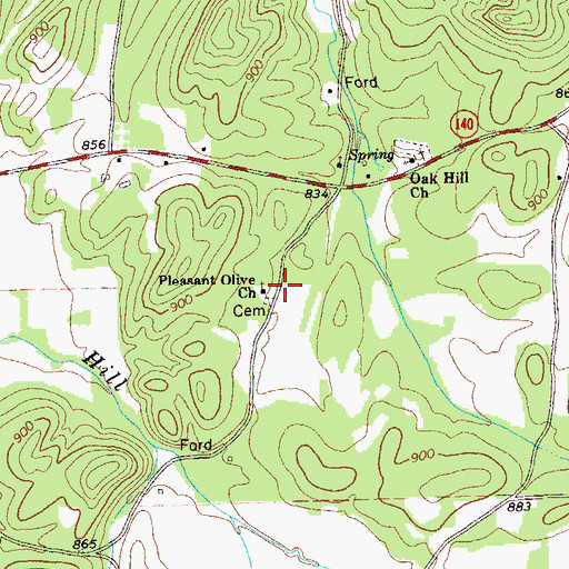 Topographic Map of Pleasant Olive Church, GA