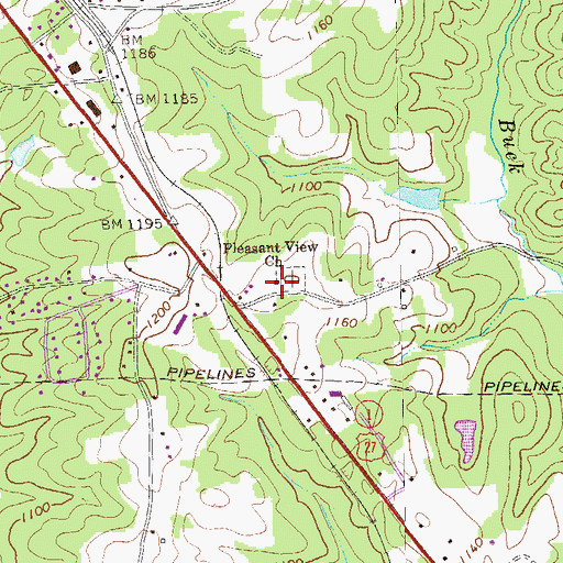 Topographic Map of Pleasant View Church, GA