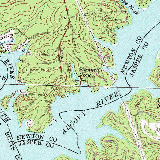 Topographic Map of Plunkett Neck, GA