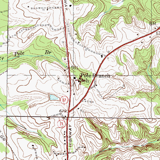 Topographic Map of Pole Branch School, GA