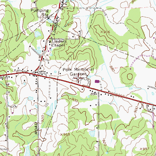 Topographic Map of Polk Memorial Gardens, GA