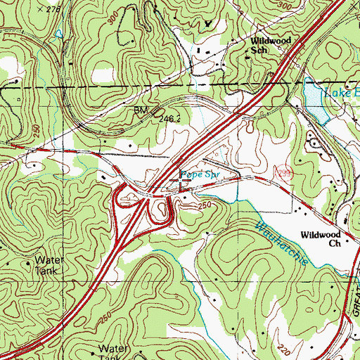 Topographic Map of Pope Spring, GA