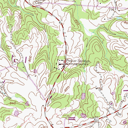 Topographic Map of Poplar Springs Campgrounds, GA