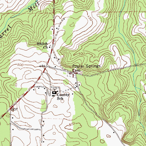 Topographic Map of Poplar Springs Cemetery, GA