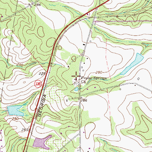Topographic Map of Poplar Springs Church, GA