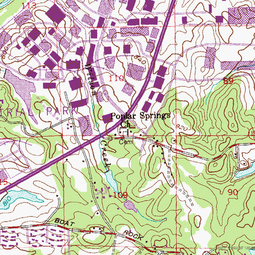 Topographic Map of Poplar Springs Church, GA
