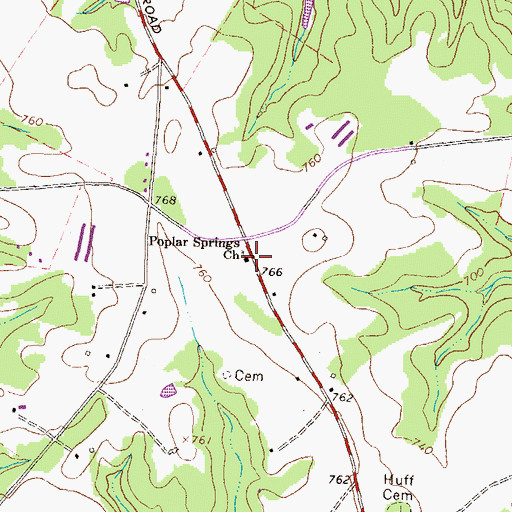 Topographic Map of Poplar Springs Church, GA