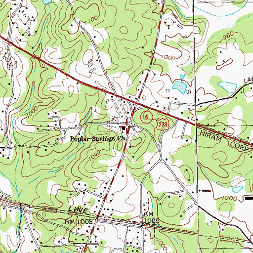 Topographic Map of Poplar Springs Church, GA