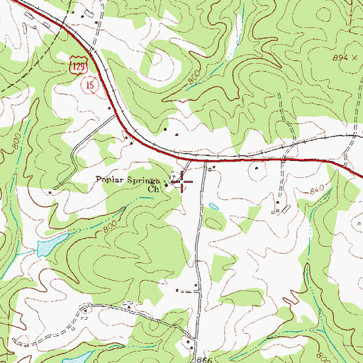 Topographic Map of Poplar Springs Church, GA