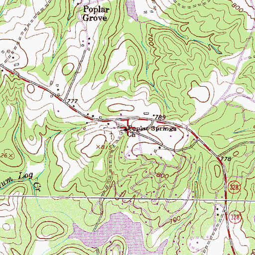 Topographic Map of Poplar Springs Church, GA