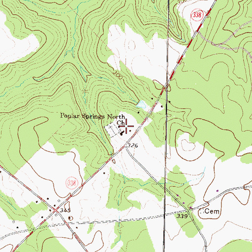 Topographic Map of Poplar Springs North Church, GA