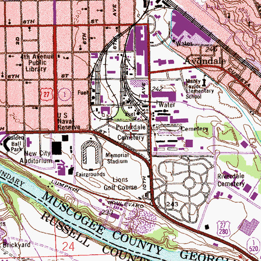 Topographic Map of Porterdale Cemetery, GA