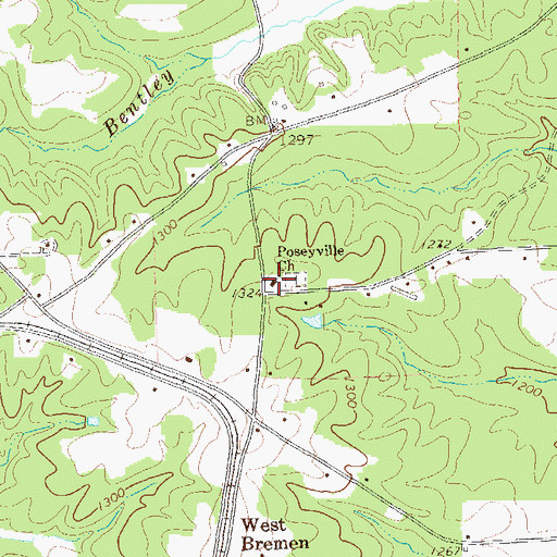 Topographic Map of Poseyville Church, GA