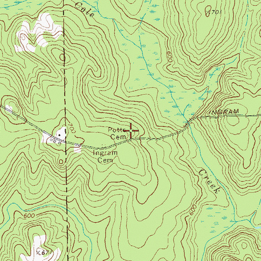 Topographic Map of Potts Cemetery, GA