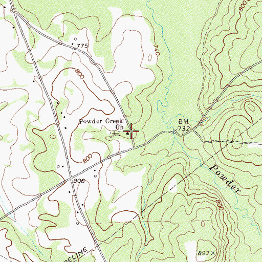 Topographic Map of Powder Creek Church, GA