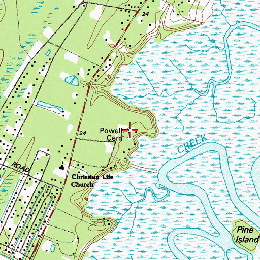 Topographic Map of Powell Cemetery, GA