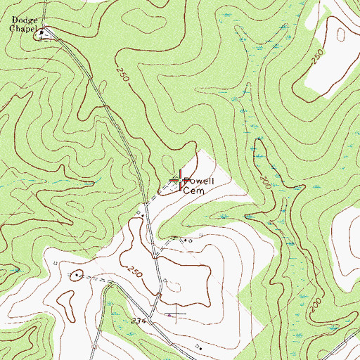 Topographic Map of Powell Cemetery, GA