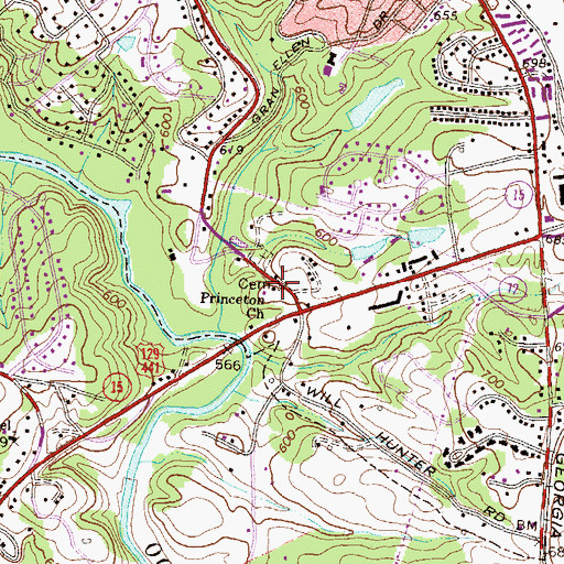 Topographic Map of Princeton Factory Baptist Church, GA