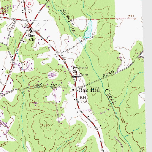 Topographic Map of Prospect Church, GA
