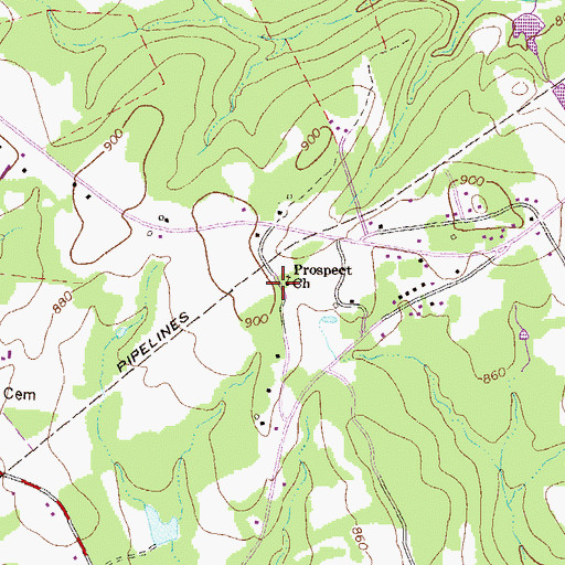 Topographic Map of Prospect Church, GA