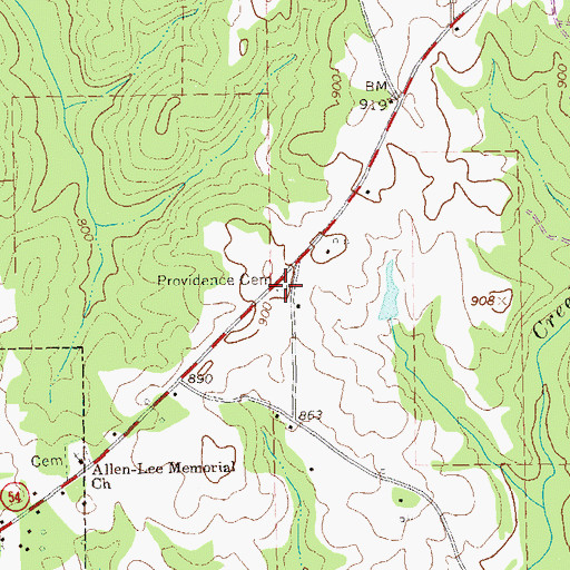 Topographic Map of Providence Cemetery, GA