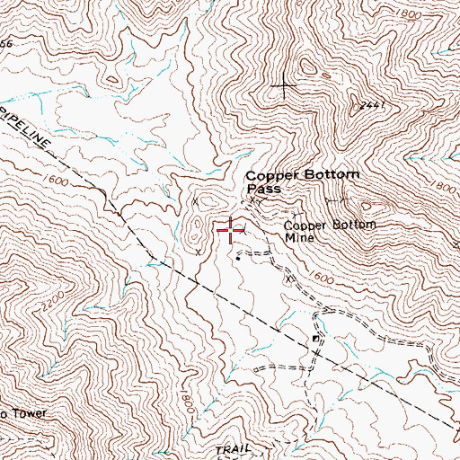 Topographic Map of Copper Bottom Mine, AZ