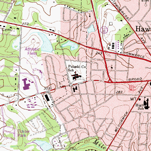 Topographic Map of Pulaski County School, GA