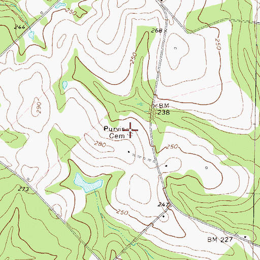 Topographic Map of Purvis Cemetery, GA