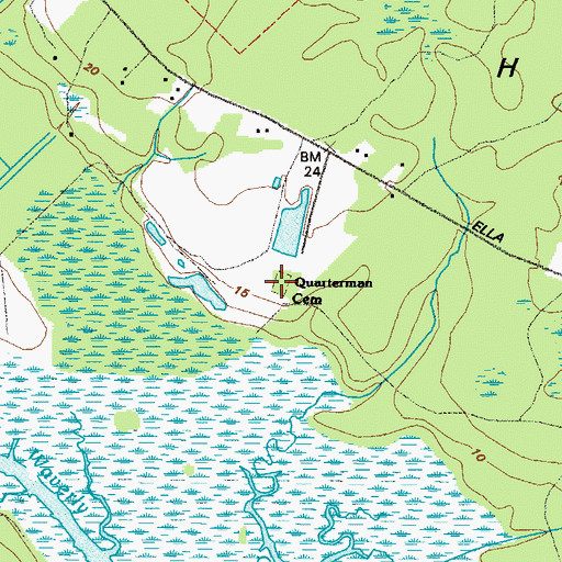 Topographic Map of Quarterman Cemetery, GA