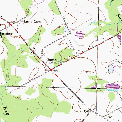 Topographic Map of Queen Cemetery, GA