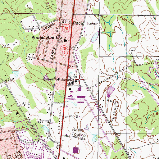 Topographic Map of Queen of Angels Church, GA