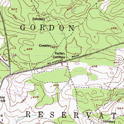 Topographic Map of Rachels Cemetery, GA