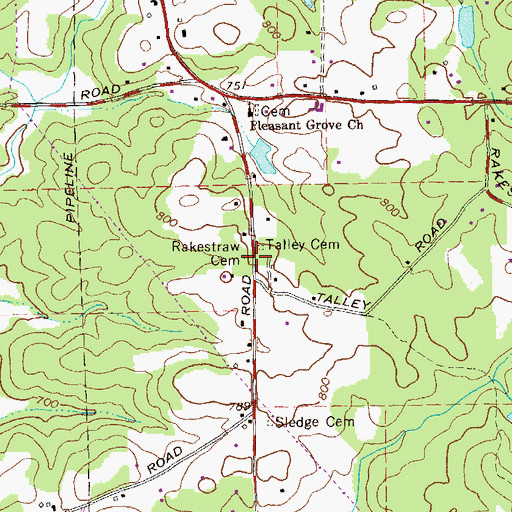 Topographic Map of Rakestraw Cemetery, GA