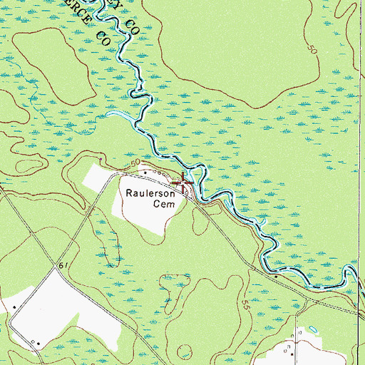 Topographic Map of Raulerson Cemetery, GA