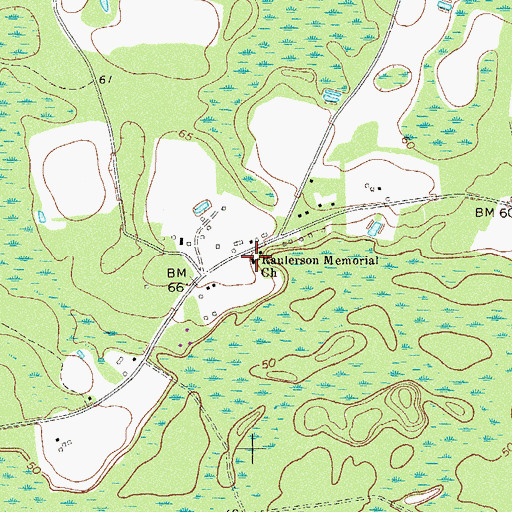 Topographic Map of Raulerson Memorial Church, GA