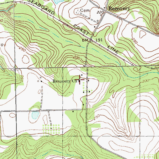 Topographic Map of Recovery Church, GA
