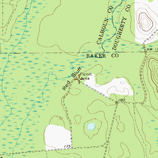 Topographic Map of Red Bluff, GA