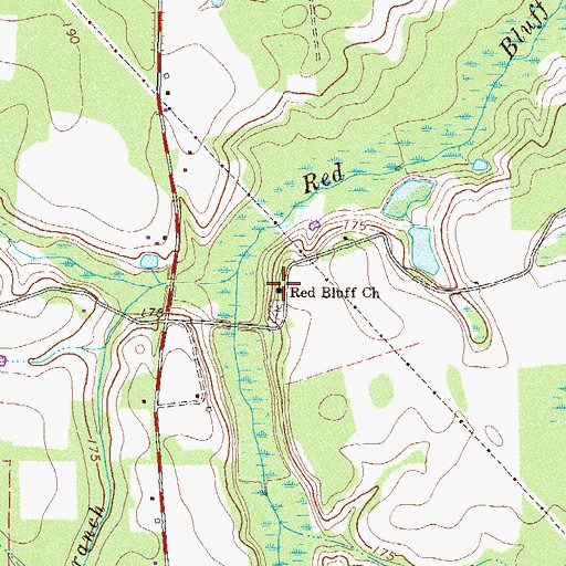 Topographic Map of Red Bluff Church, GA