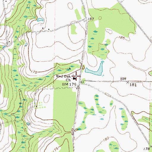 Topographic Map of Red Oak Baptist Church, GA