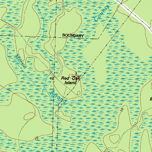 Topographic Map of Red Oak Island, GA