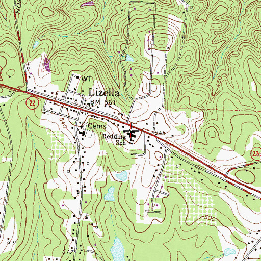 Topographic Map of Redding School, GA