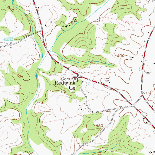 Topographic Map of Redwine Church, GA