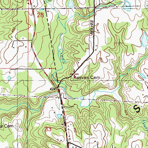 Topographic Map of Reeves Cemetery, GA