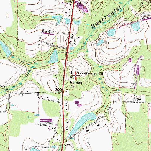 Topographic Map of Refuge Church, GA
