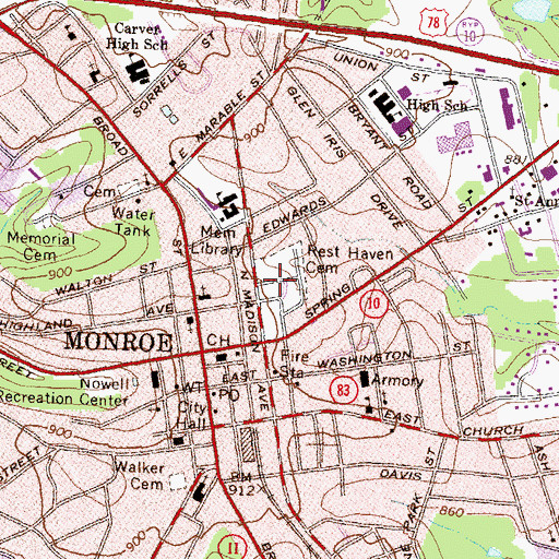 Topographic Map of Rest Haven Cemetery, GA