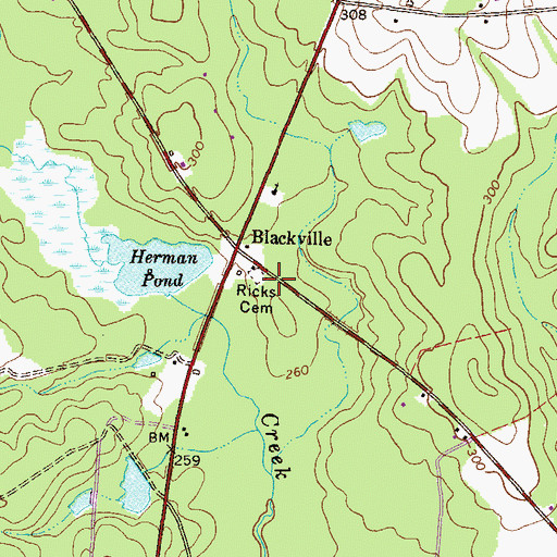 Topographic Map of Ricks Cemetery, GA
